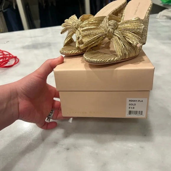 Loeffler Randall Gold Heels with Decorative Bow - Picture 3 of 4